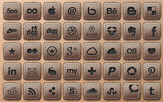Leather Social Icons Set by Sylvain Guizard 