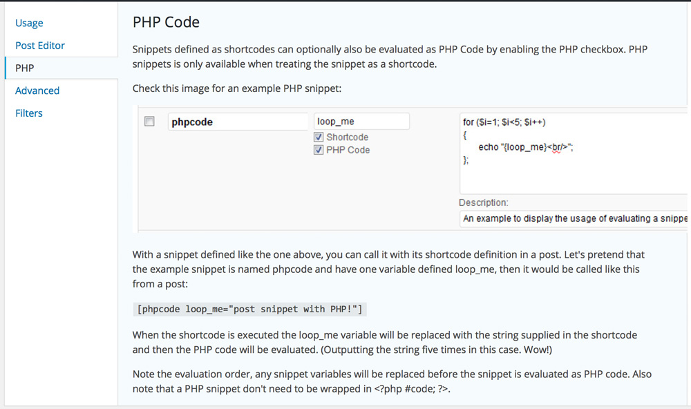 PHP-Code als Snippet