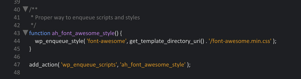 Das Font Awesome CSS in den Header des Themes bringen