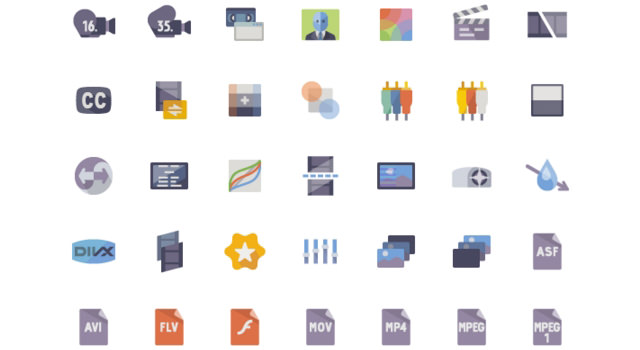 Great 5K Video Production Flat Icons Set 