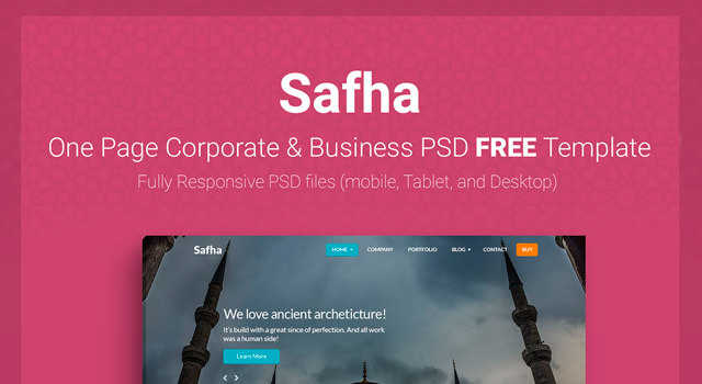 Safha: One Page Corporate PSD Web Template