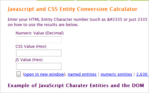  CSS & Javascript Character Entity Calculator 