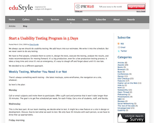 start a usability testing program in 5 days