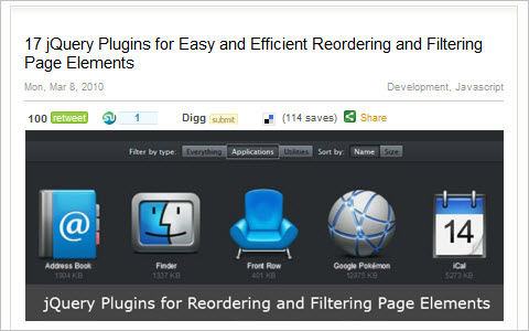  17 jQuery Plugins for Easy and Efficient Reordering and Filtering Page Elements                  