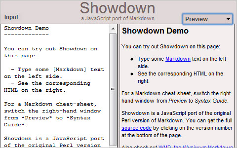 Showdown - Markdown in JavaScript