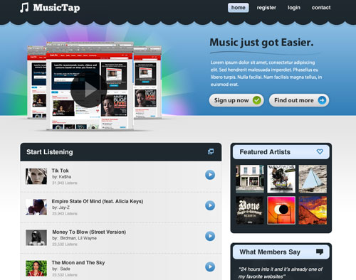 Beautiful Music Streaming Website Design in Photoshop