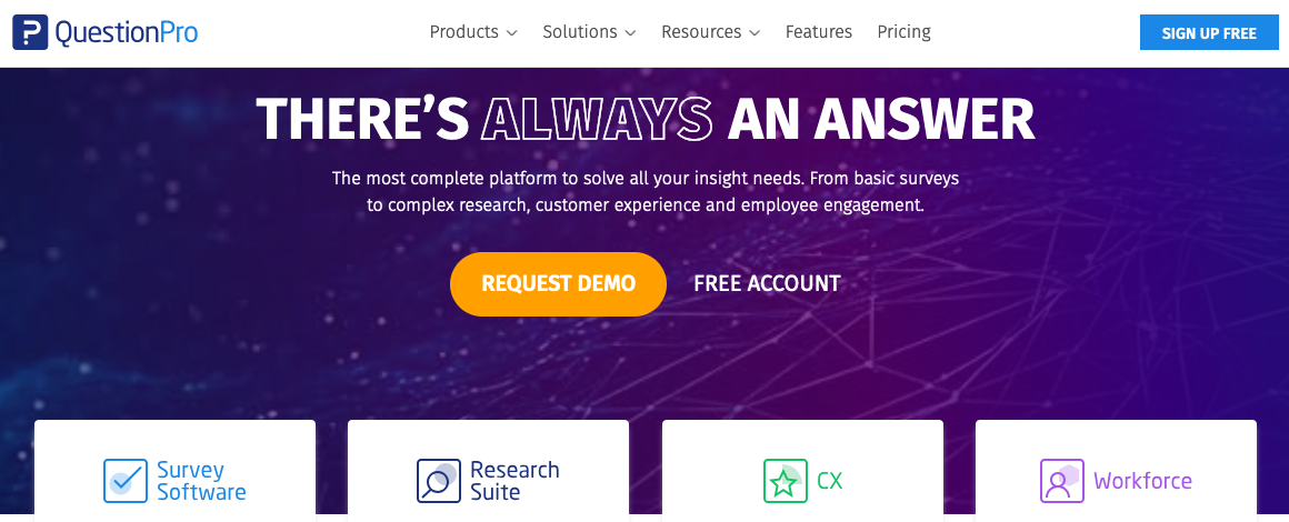 Screenshot of QuestionPro homepage