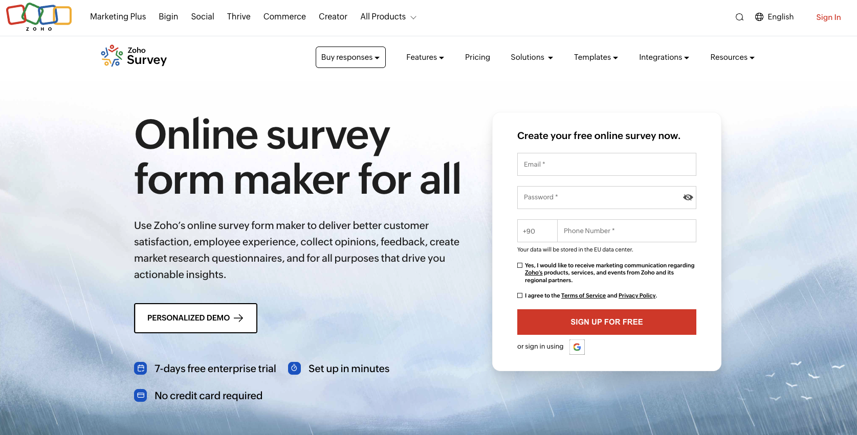 Zoho Survey Landing Page