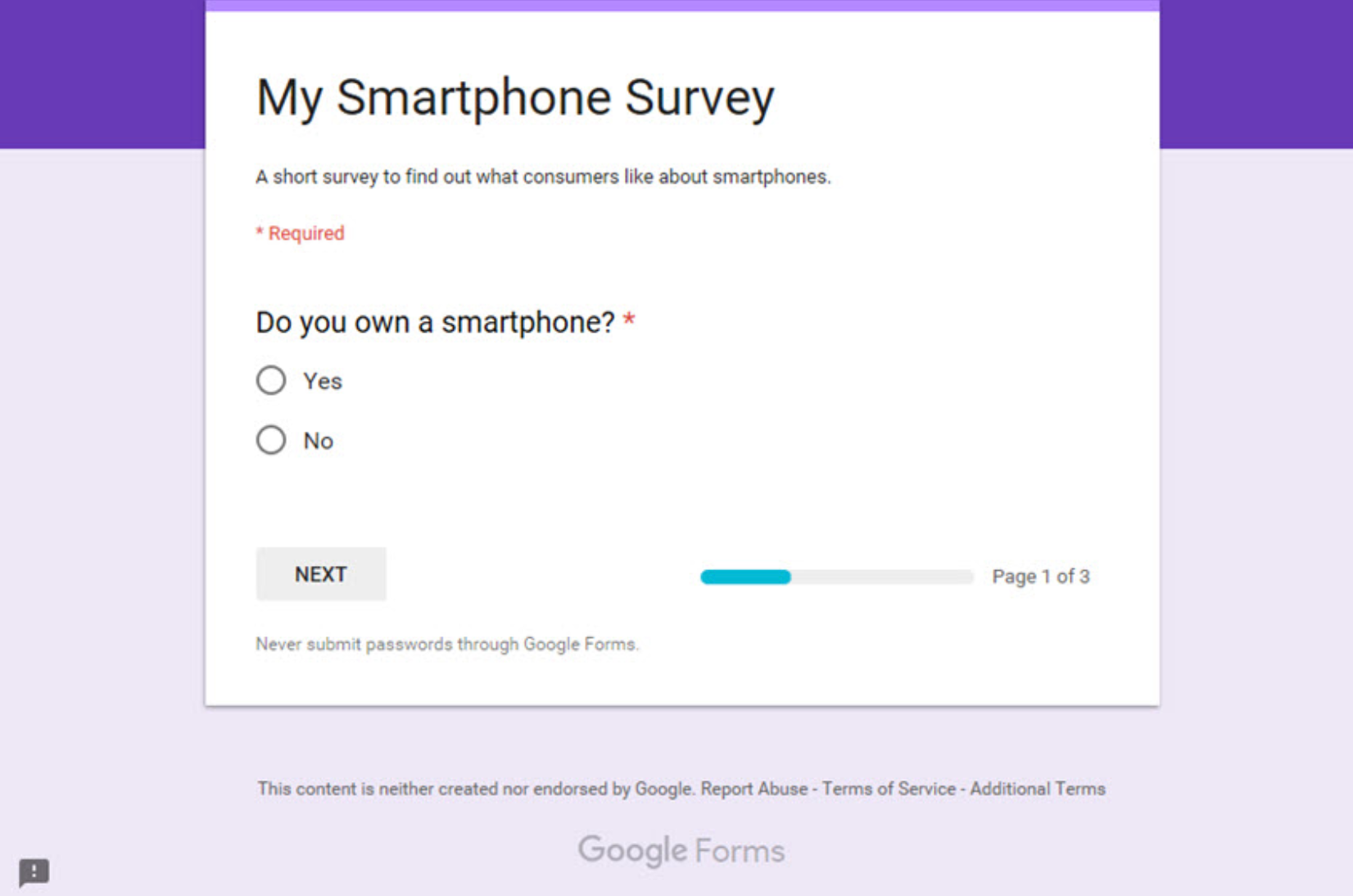Google Forms anketi resmi