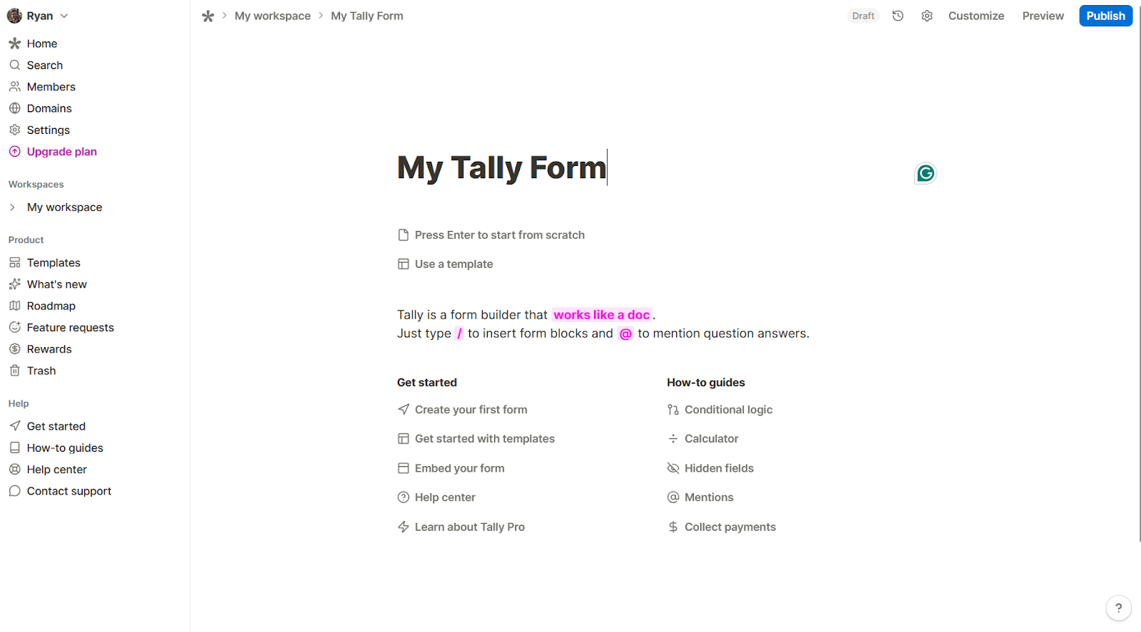 Tally User Interface