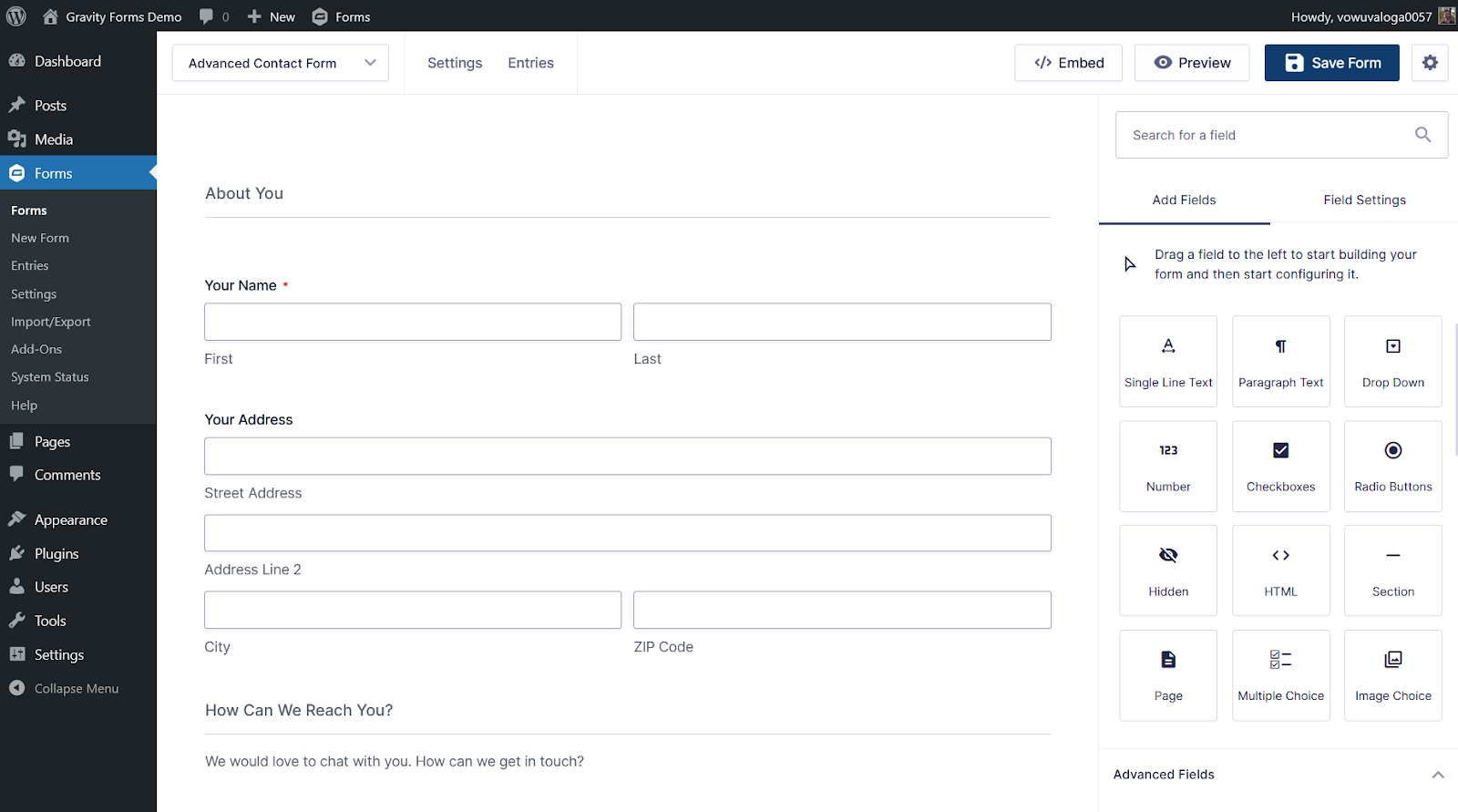 Gravity Forms User Interface