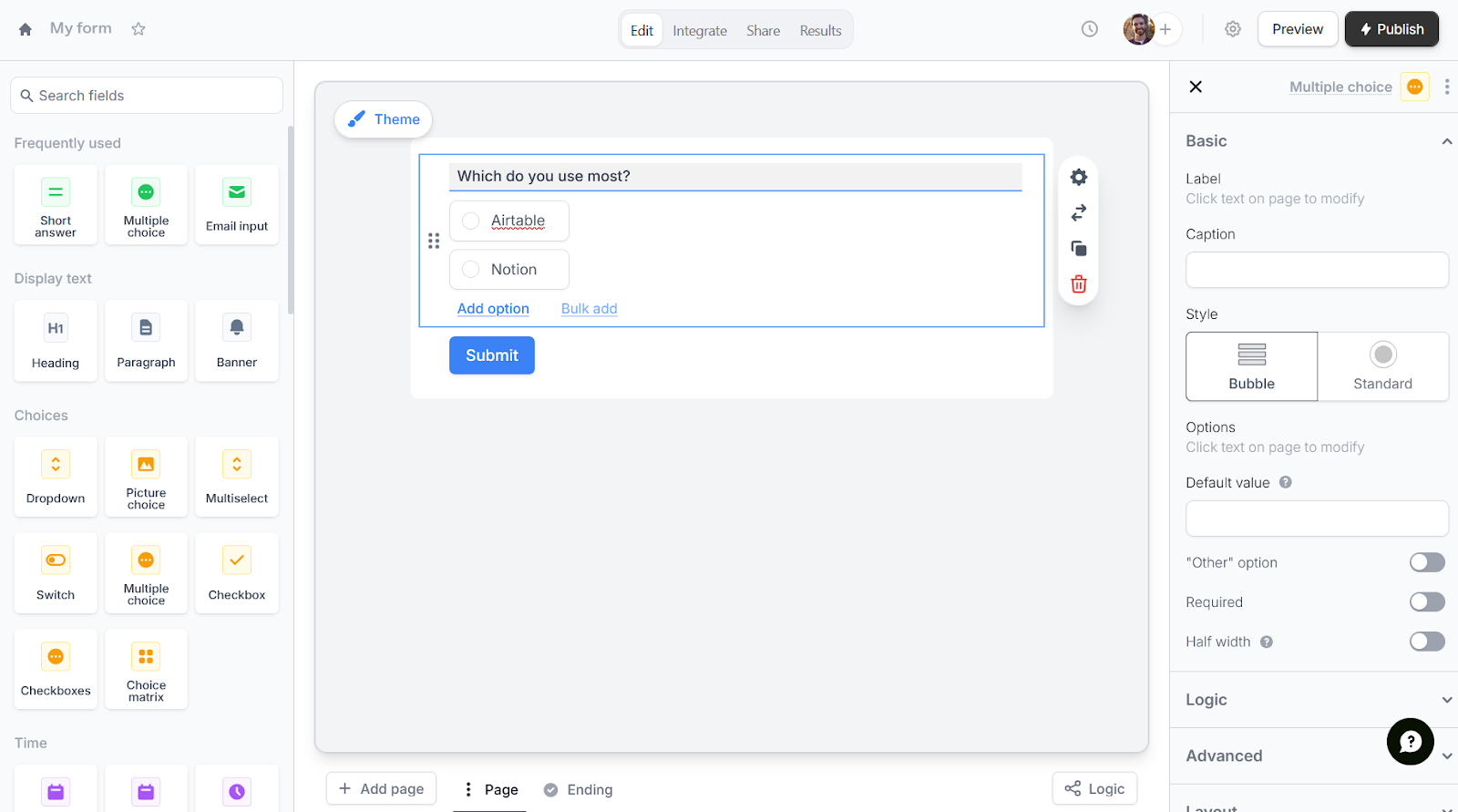 Fillout User Interface