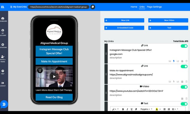 user interface of everlink