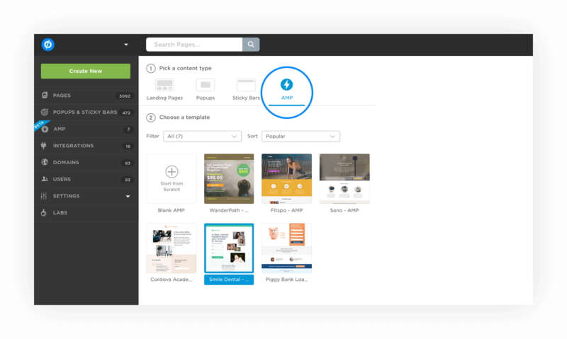 user interface of unbounce