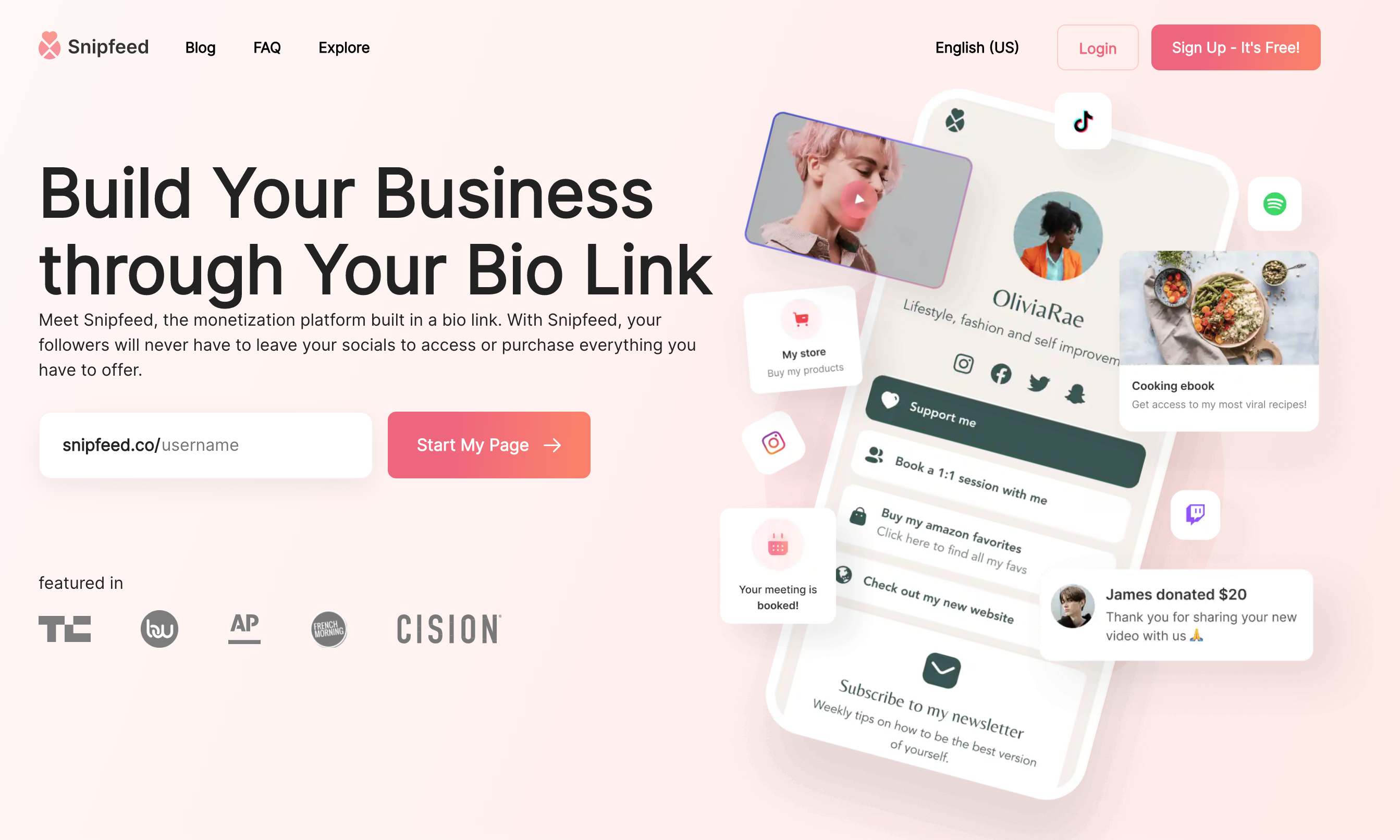 user interface of snipfeed
