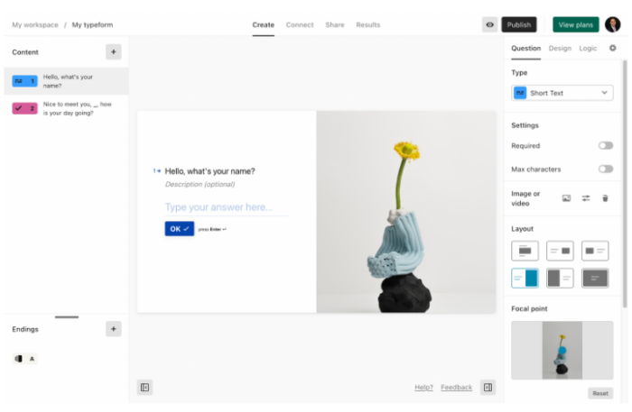 Image of Typeform’s survey builder