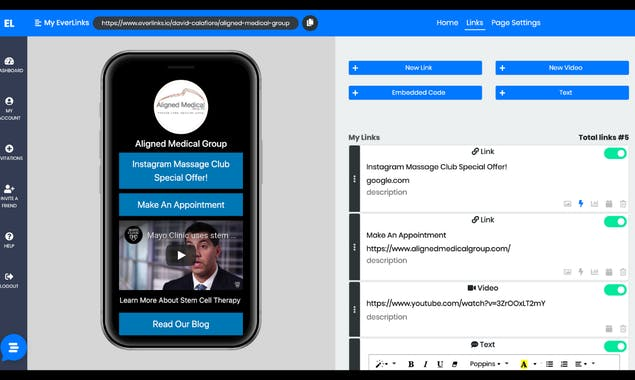 Interface de utilizador do Everlinks