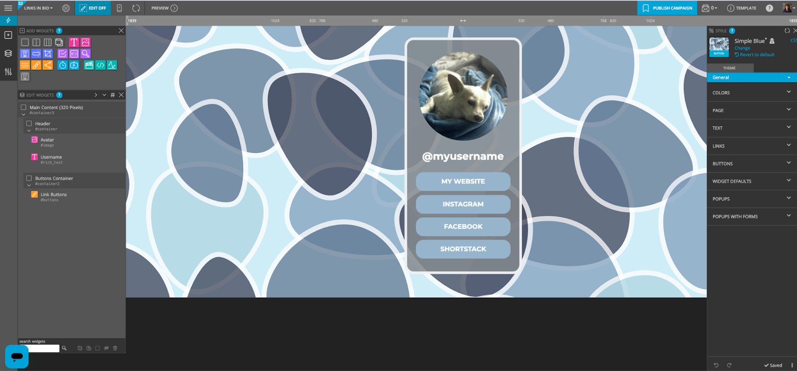 Interface de utilizador do ShortStack