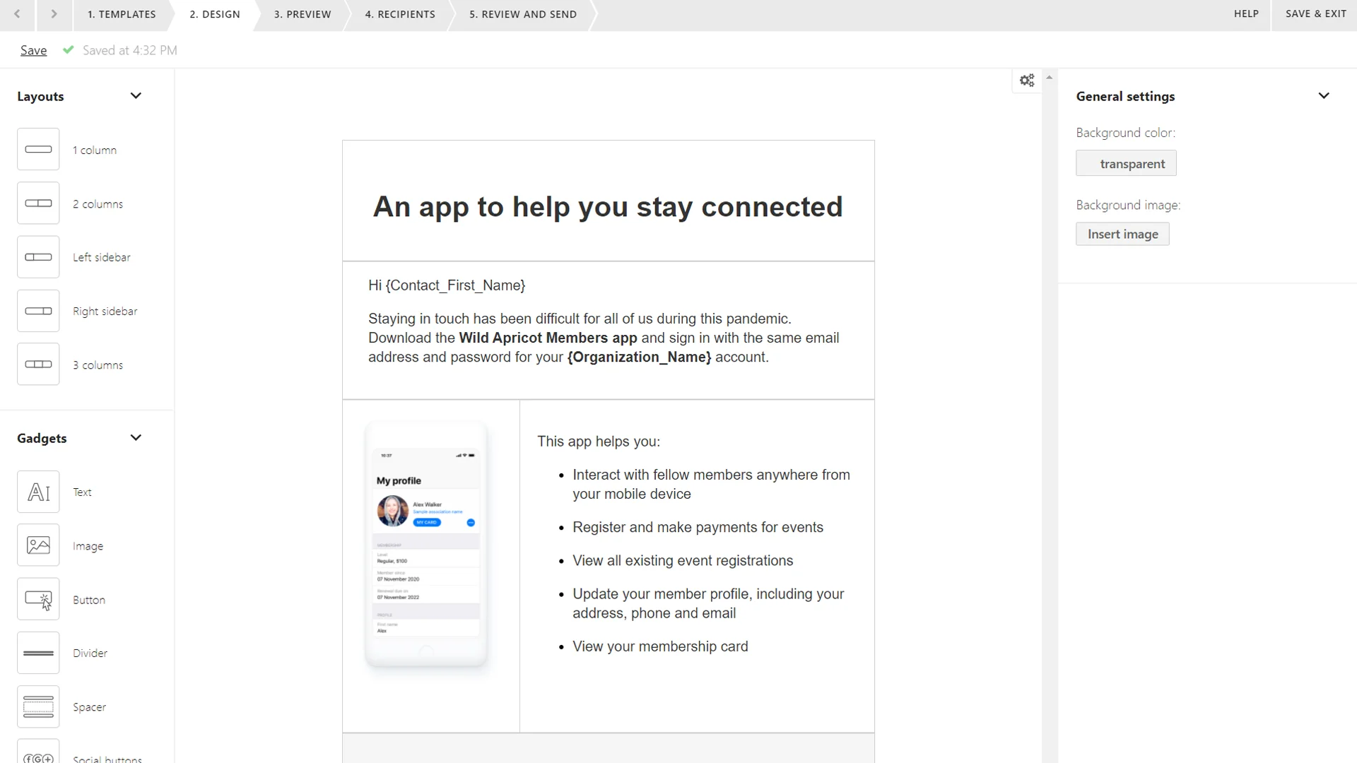 user interface of wildapricot