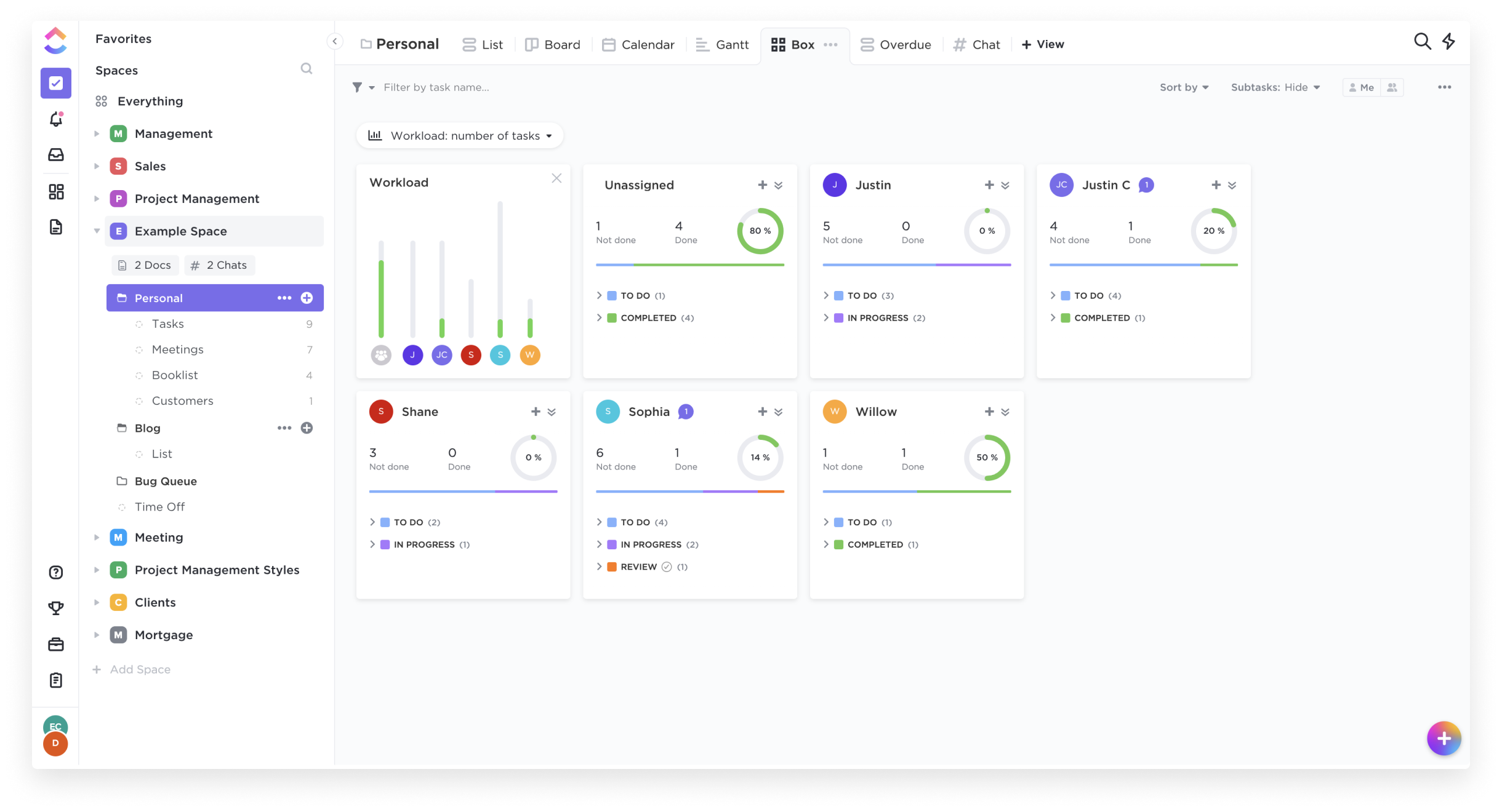 user interface of clickup
