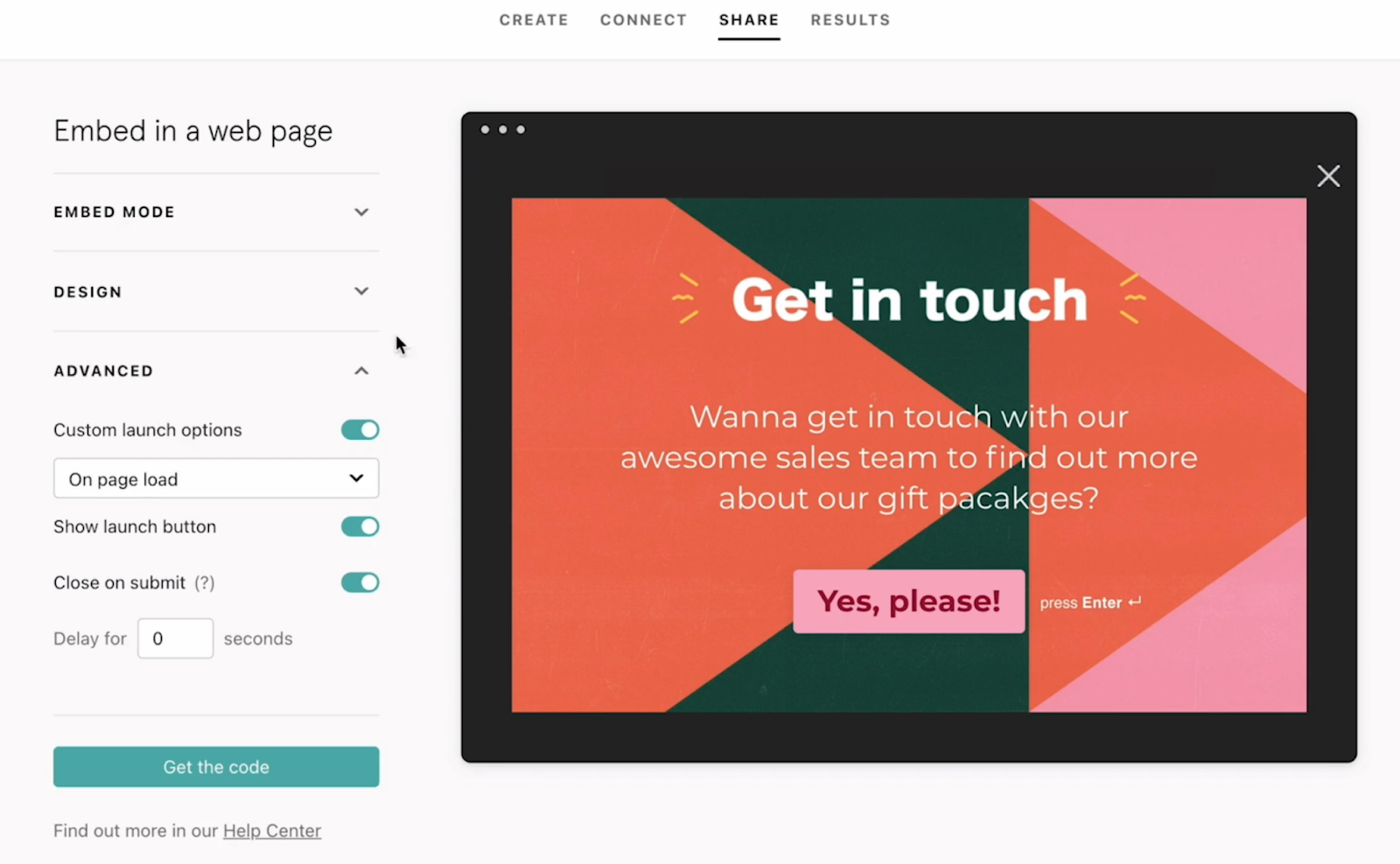 Benutzeroberfläche von Typeform