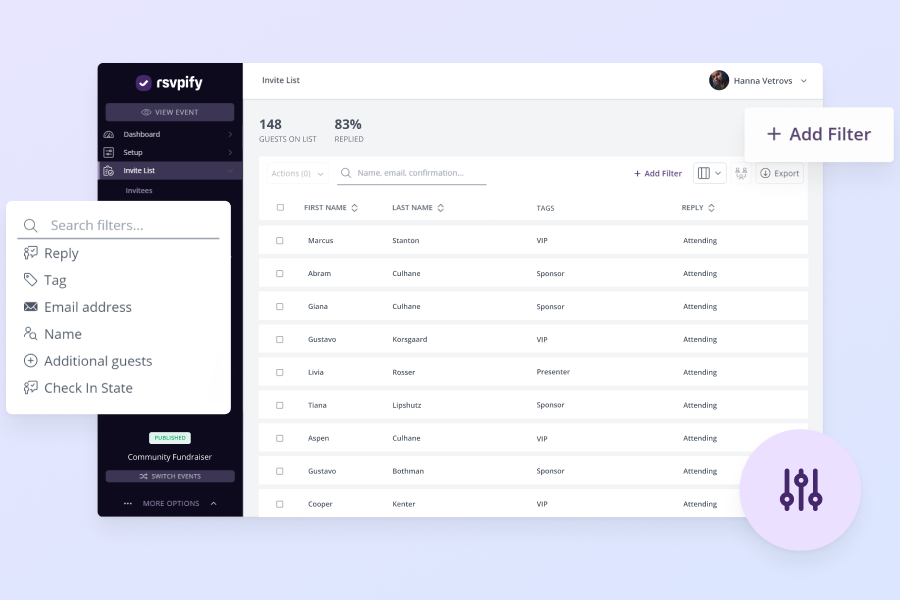 RSVPify kullanıcı arayüzü