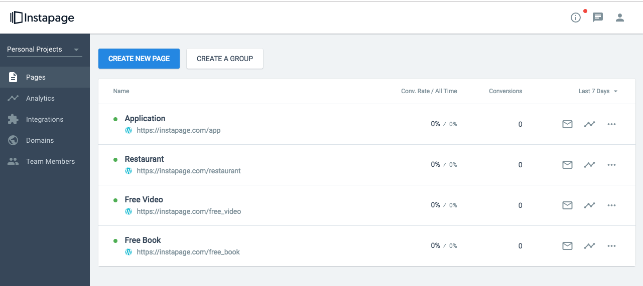 Interfaz de usuario de Instapage