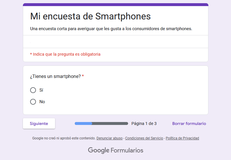 Interface utilisateur de Google Forms