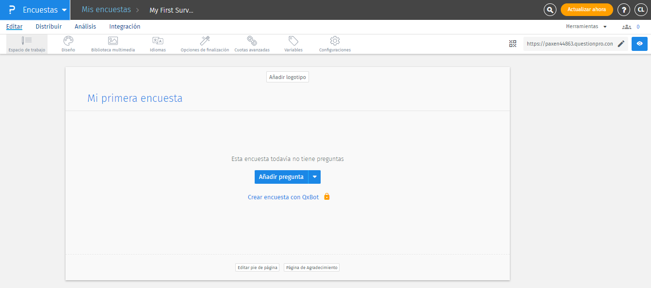 Interface utilisateur de QuestionPro