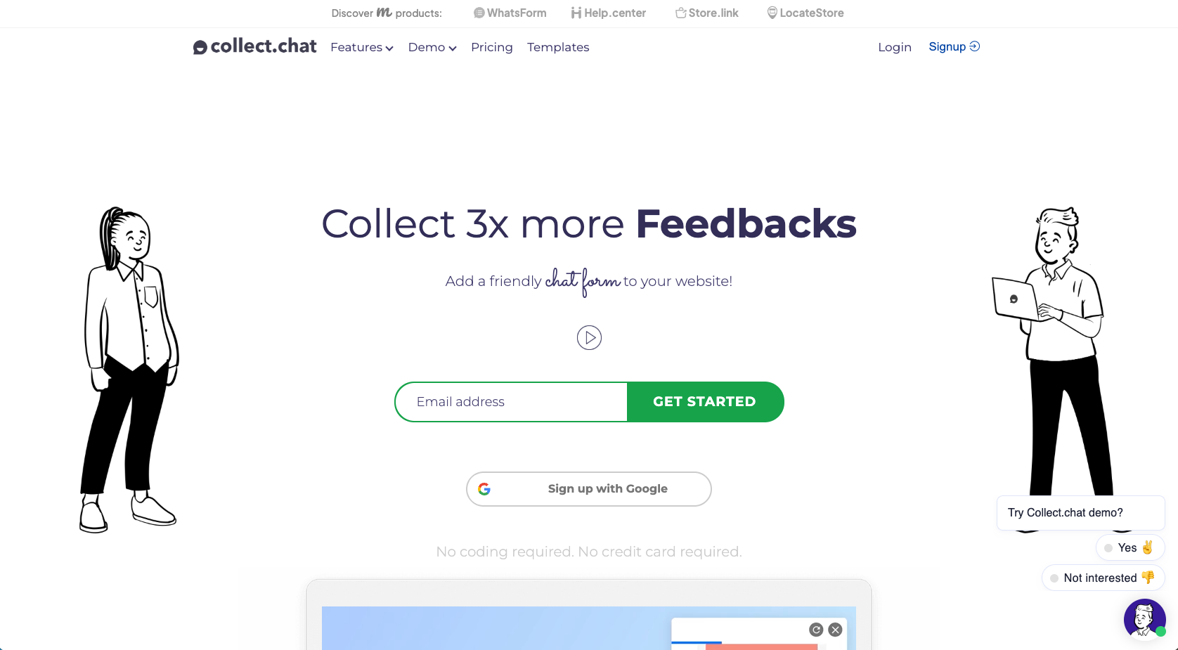 Landing page of Collect