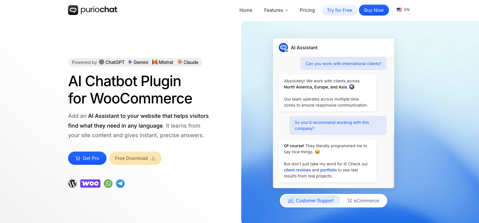 Puriochat Landing Page