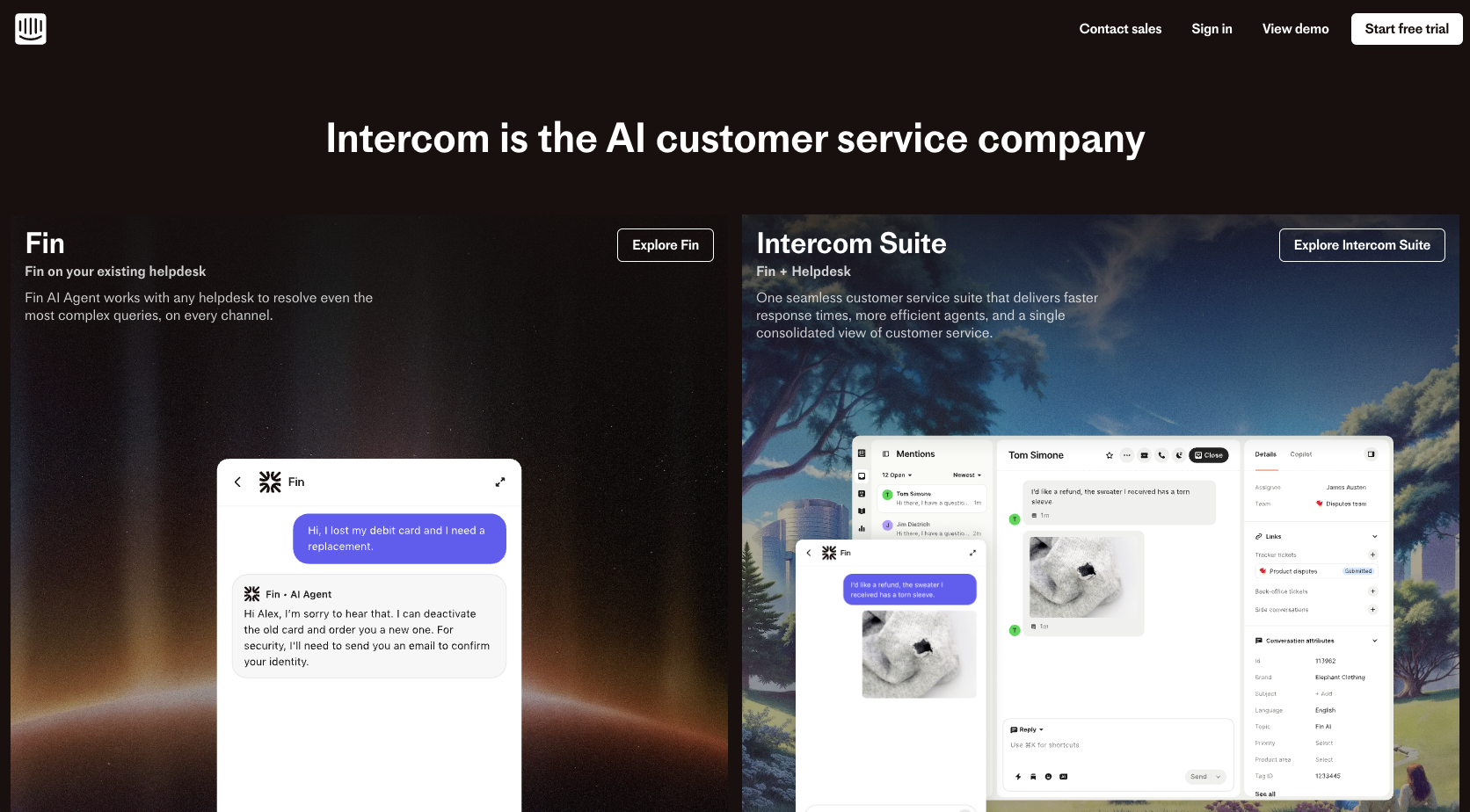 Intercom website landing page showing the headline