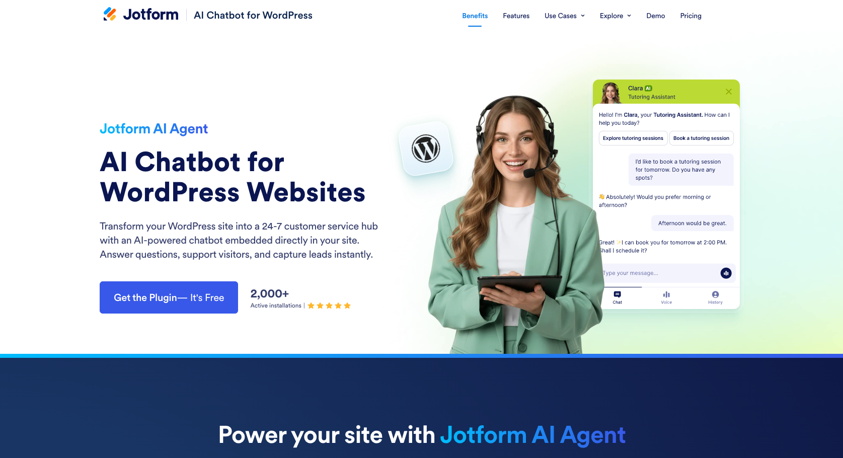 Landing Page of Jotform WordPress AI Agent