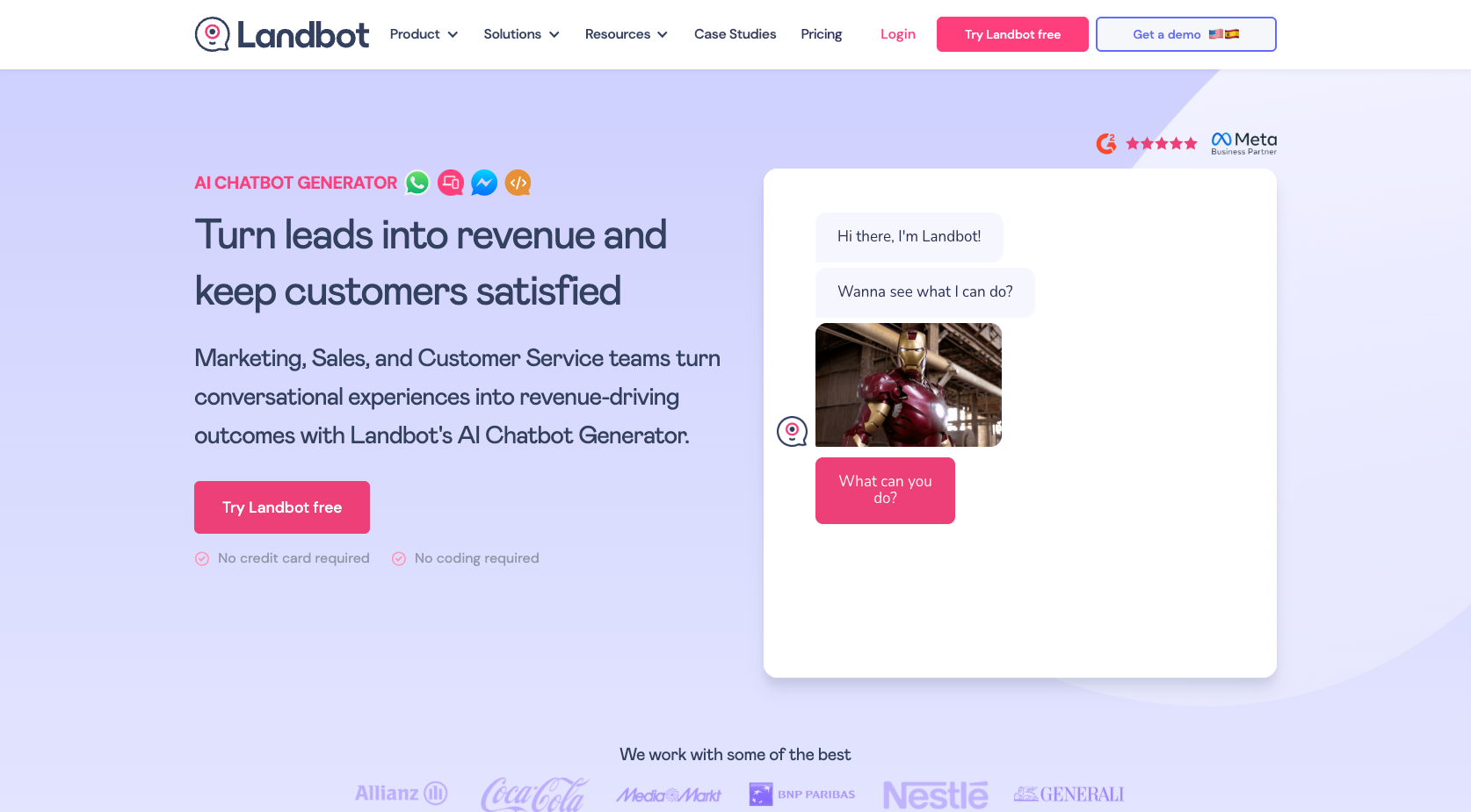 Landing page of Landbot