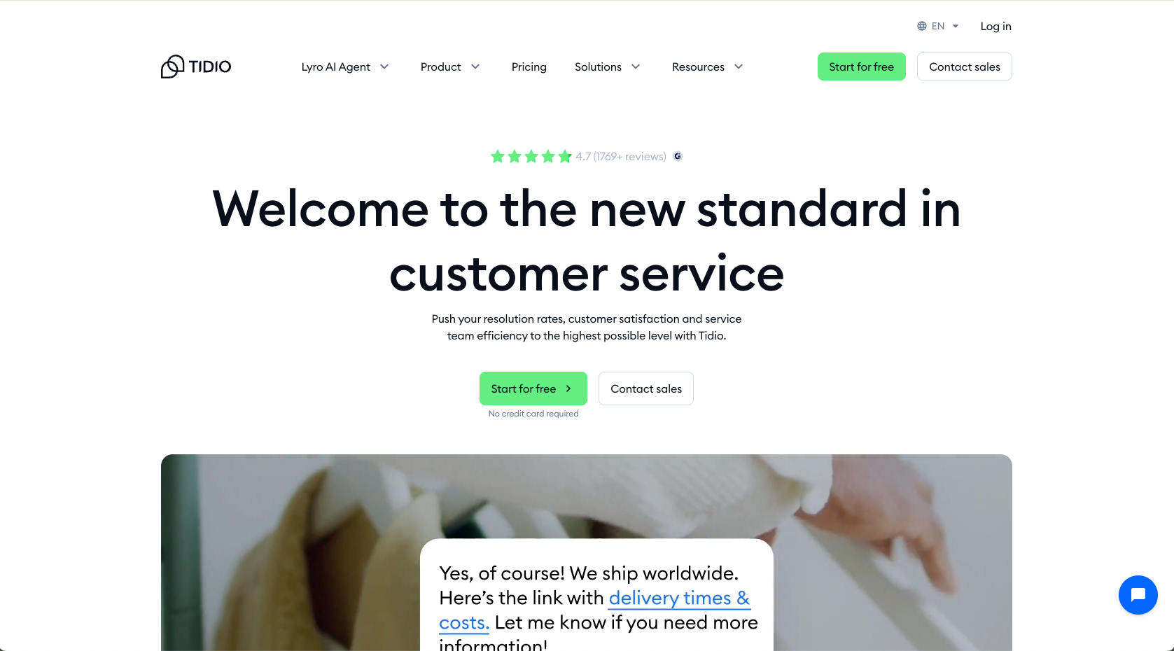 Tidio website landing page showing the headline