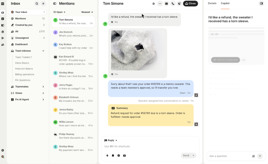 User Interface of Intercom