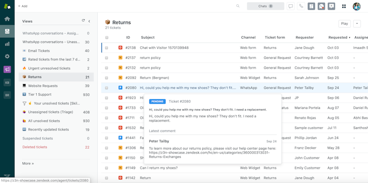 User Interface of Zendesk