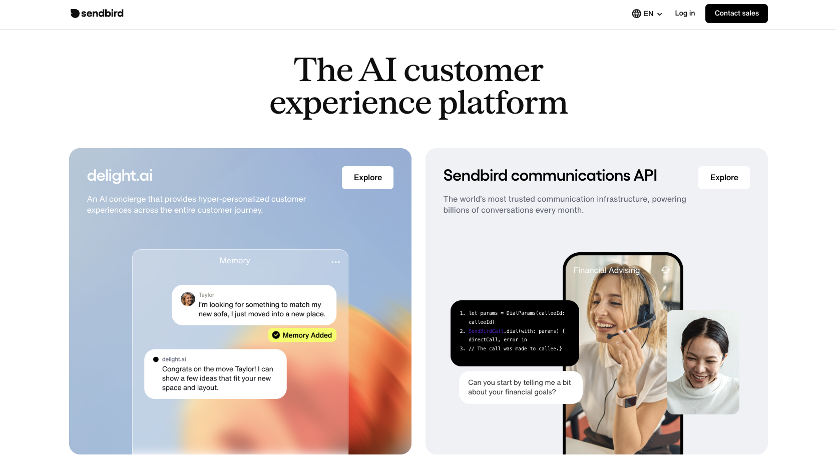 Sendbird landing page