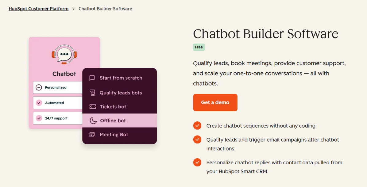 HubSpot Chatbot Builder Landing Page