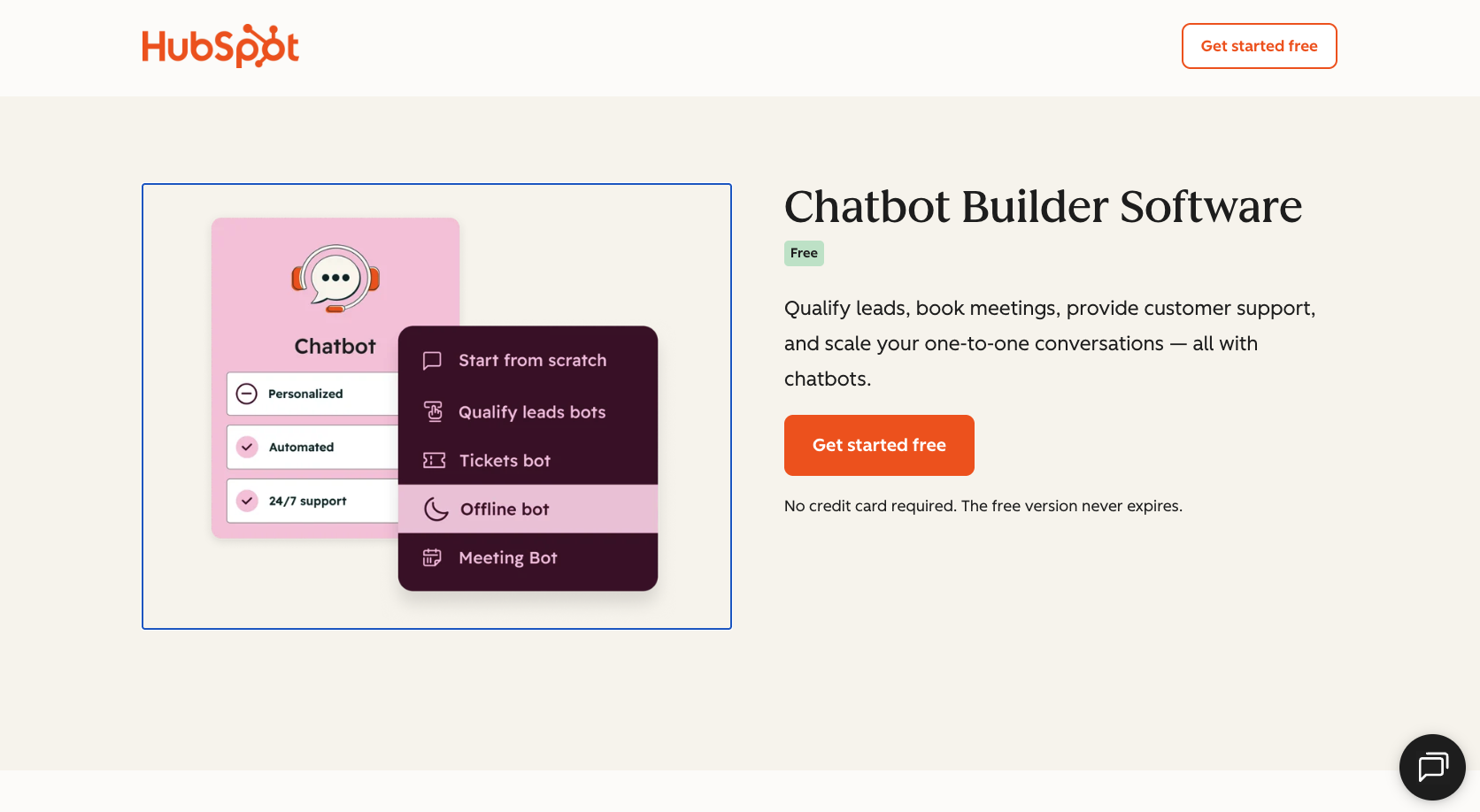 HubSpot CRM Chatbot Builder Landing Page