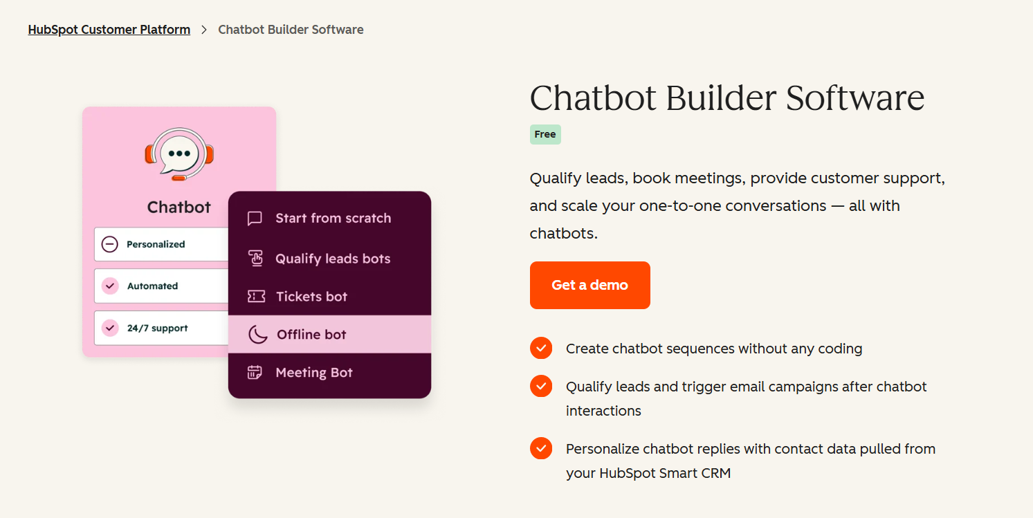 HubSpot Chatbot Builder Landing Page