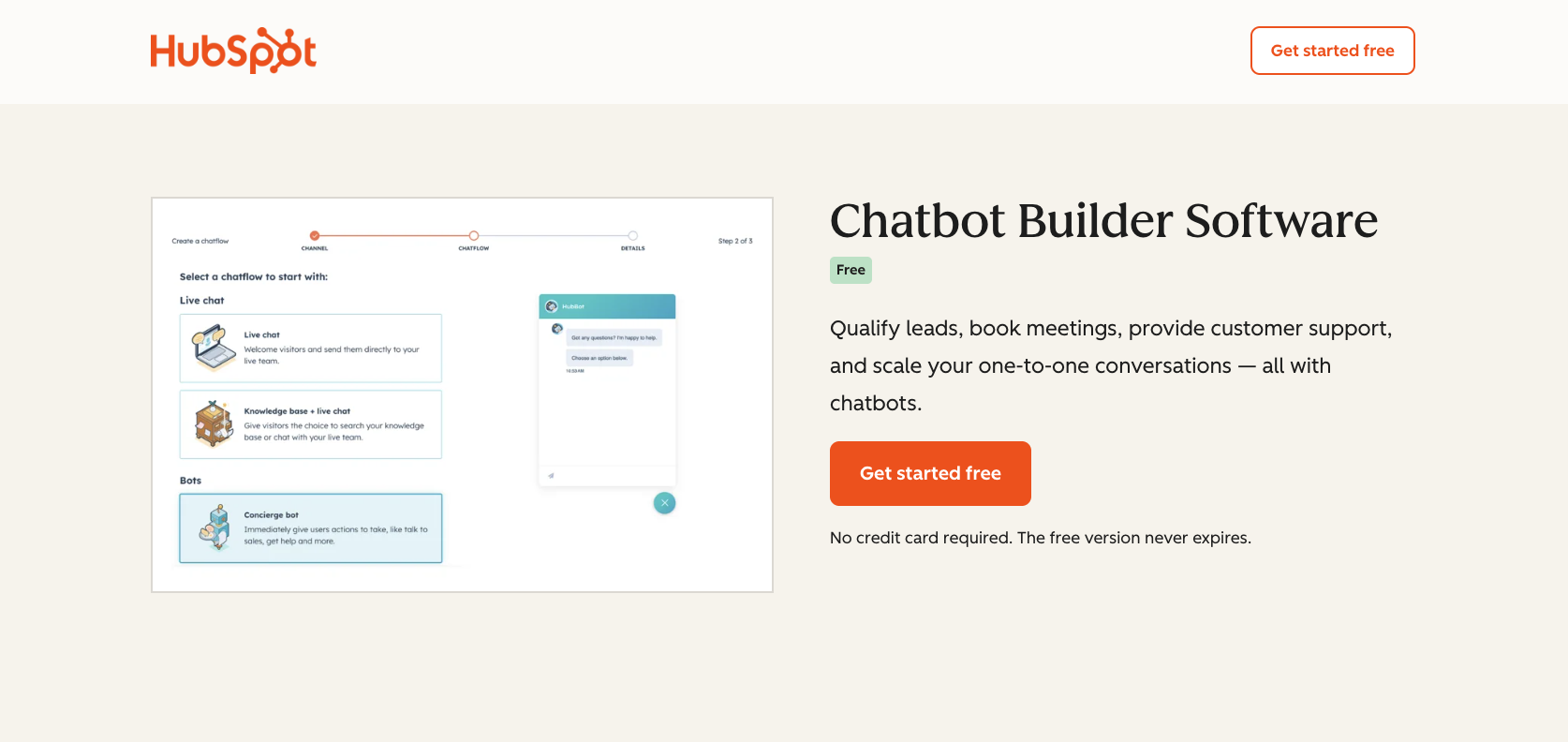 Hubspot Chatbot Builder landing page