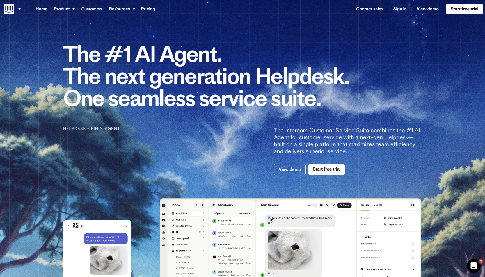 Intercom Customer Service Suite landing page