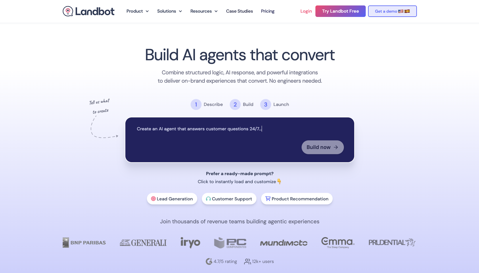 Landbot landing page
