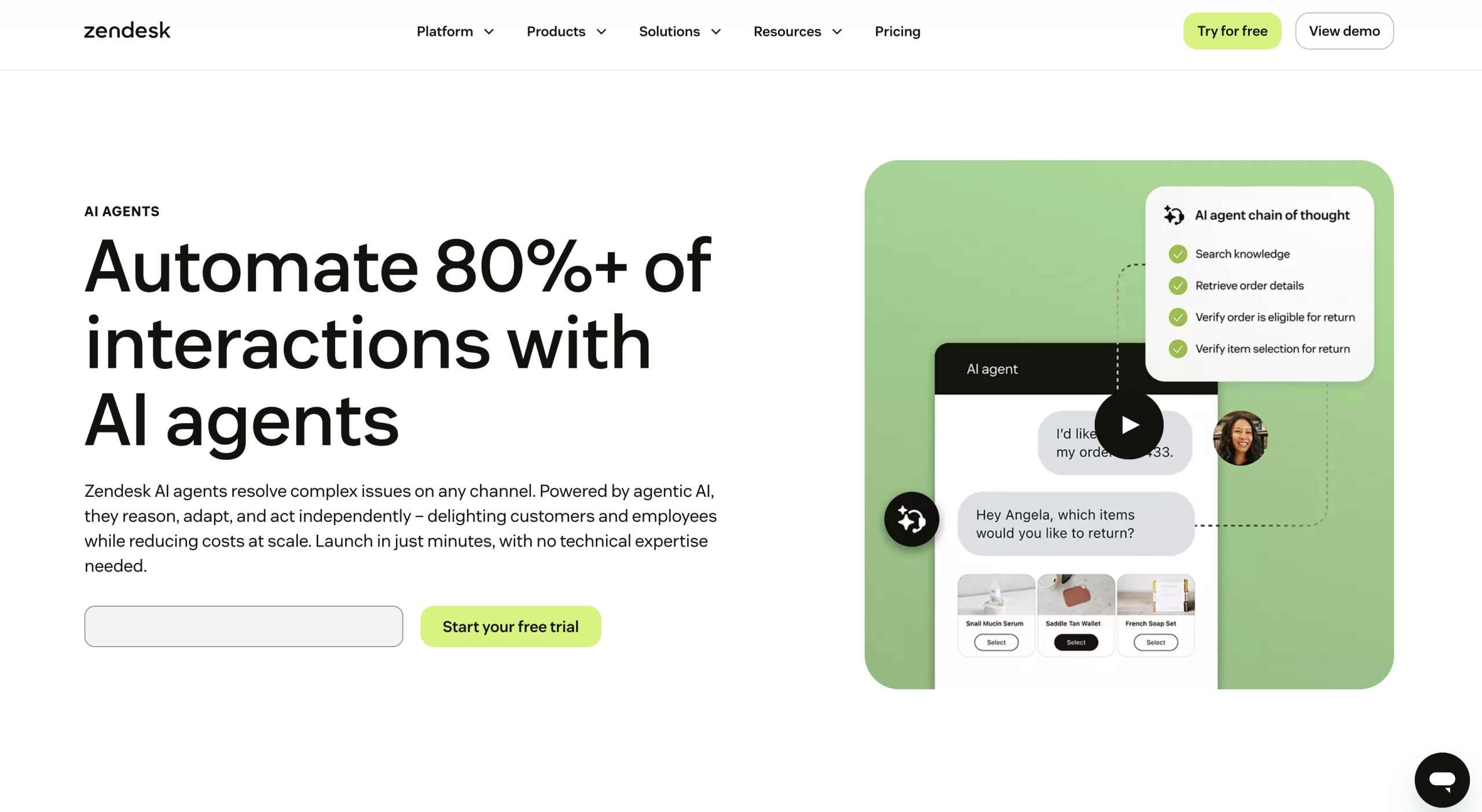 Zendesk AI Agents Landing Page