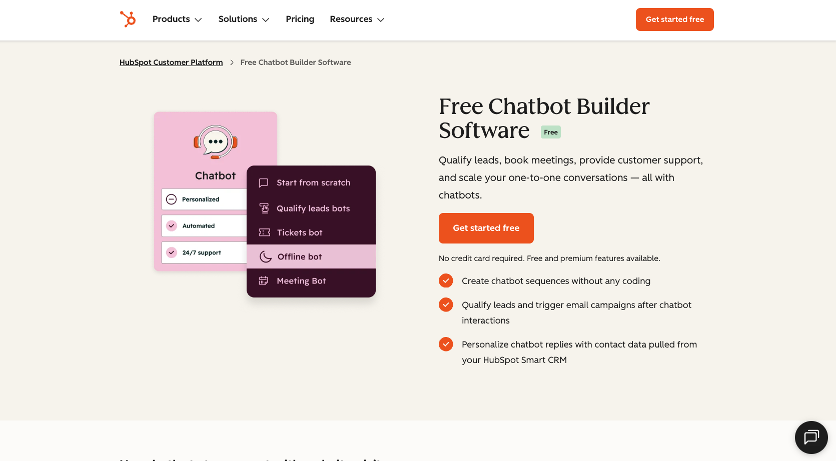 HubSpot Chatbot Builder Landing Page