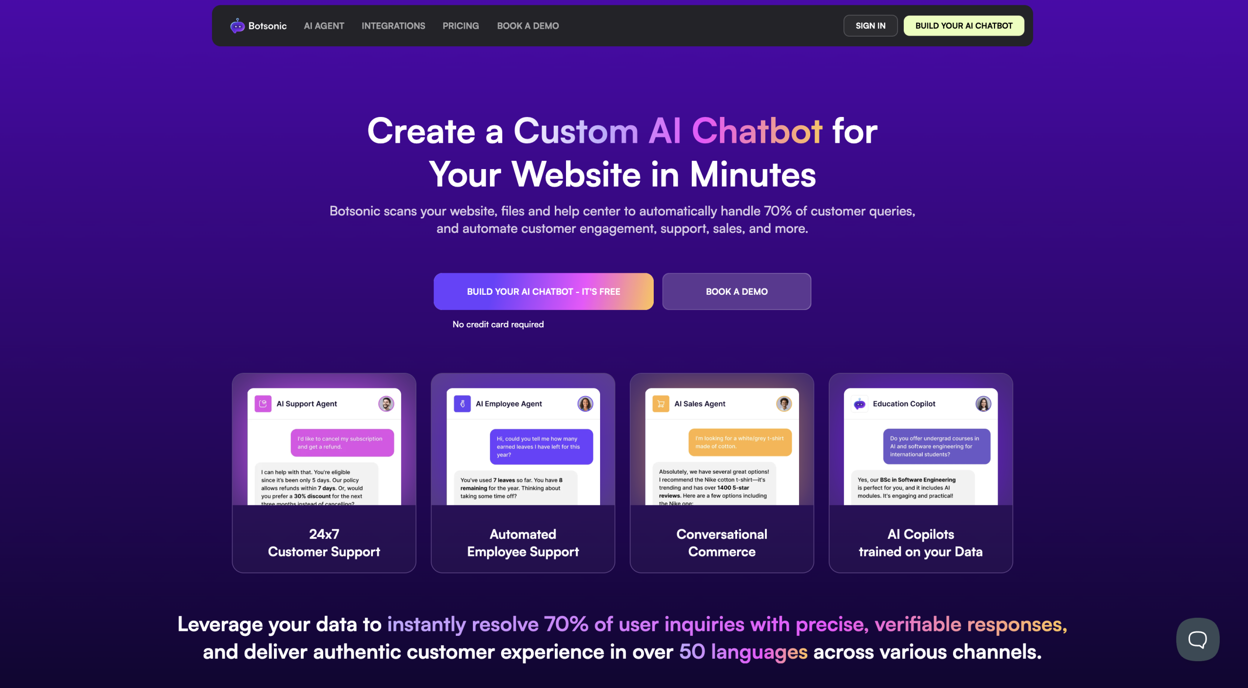 Botsonic Landing Page