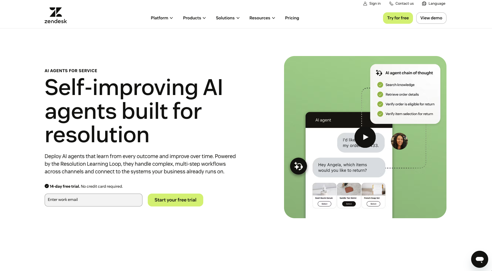 Zendesk AI Agents Landing Page