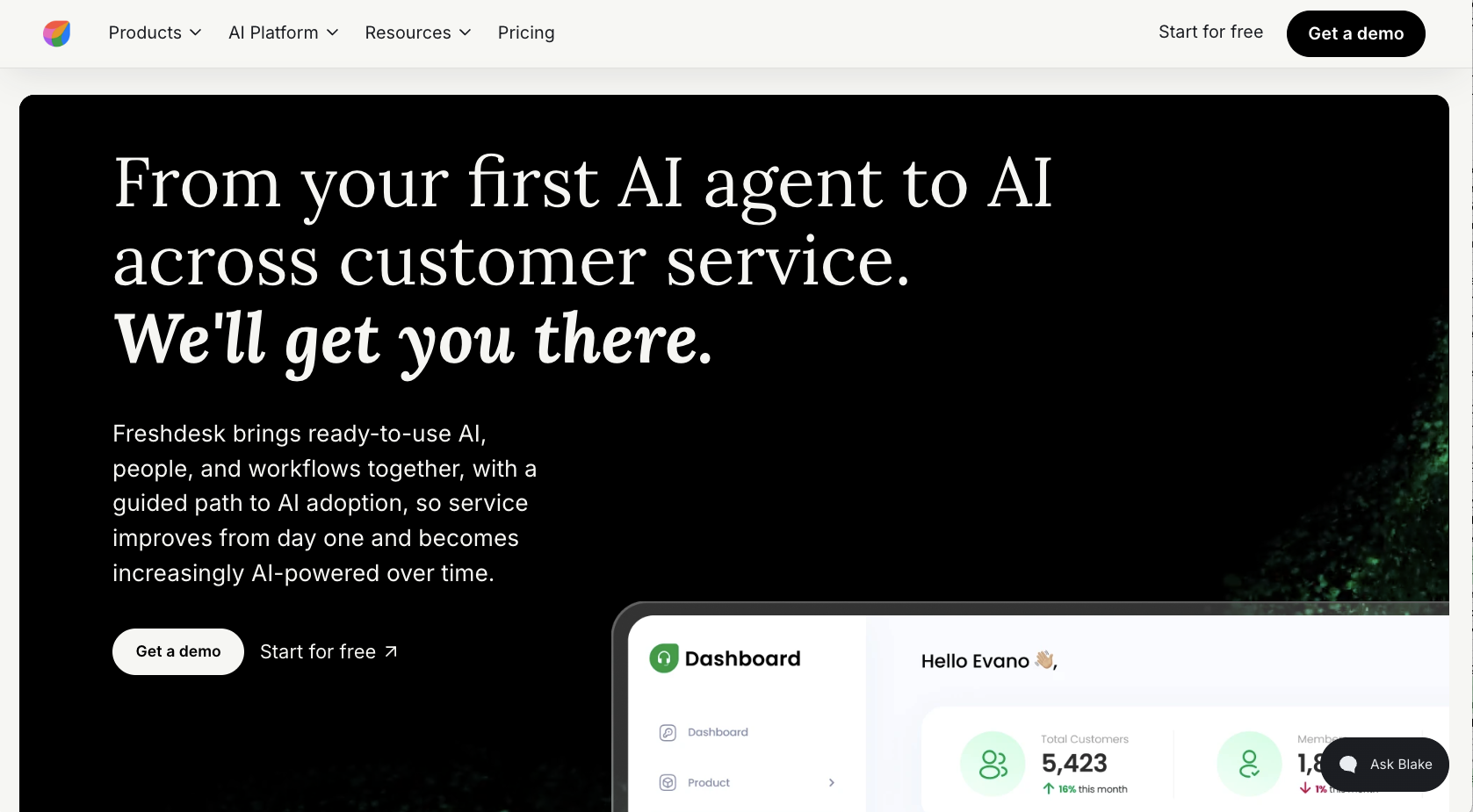Freshdesk landing page