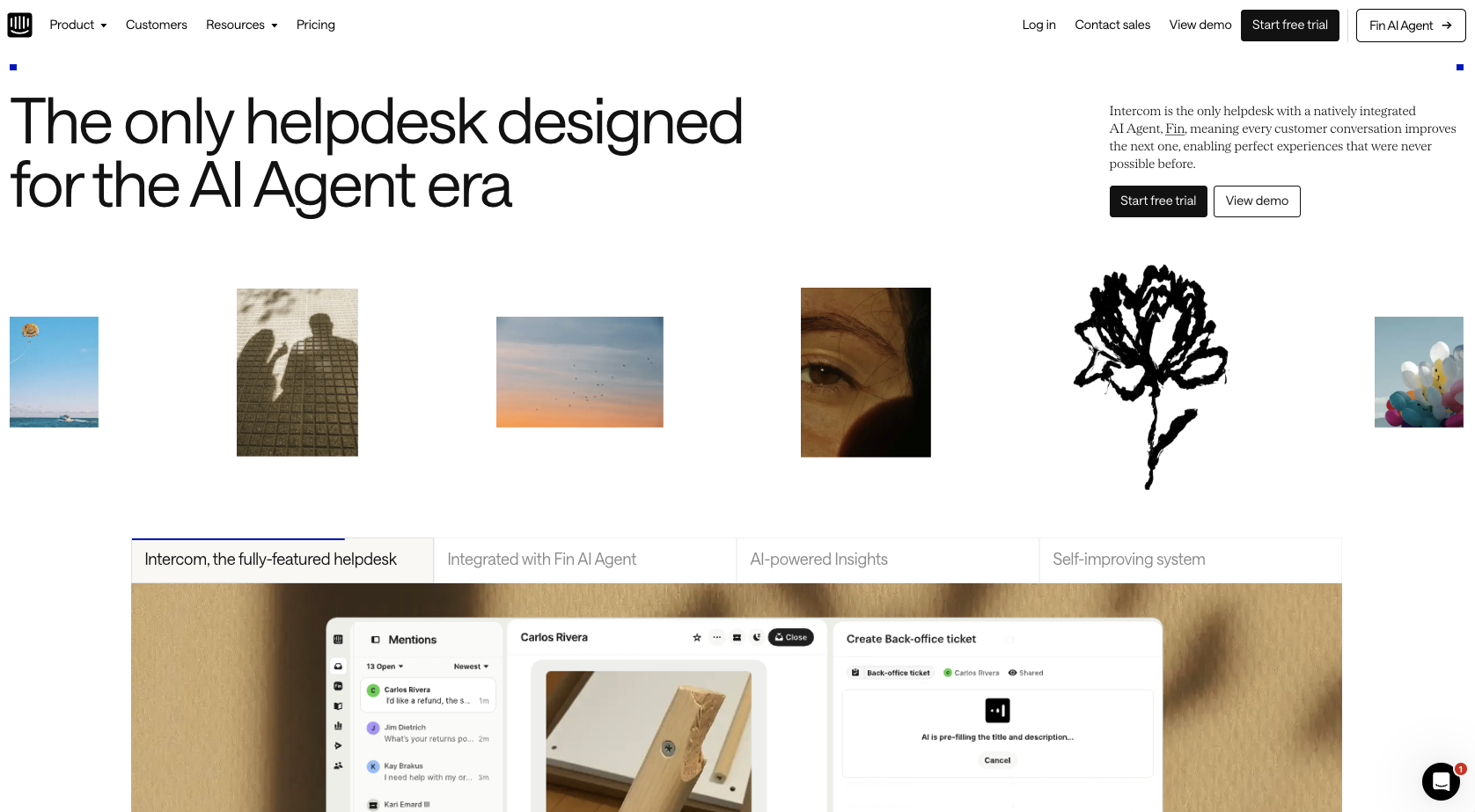 Intercom landing page